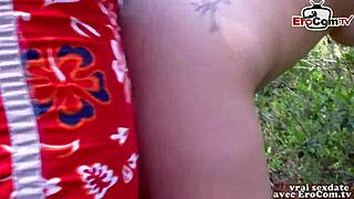 French amateur teen flashes and fucks in public