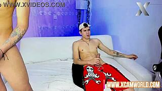 greedy latina teen gives double blowjob