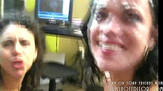 young 18+ brunette sluts in blowbang bukkake