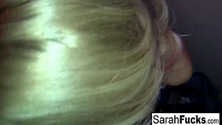 sarah jessie, the pornstar, gives a blowjob in the bathroom