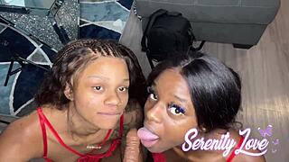 two chicks in pov sucking one dick 😍