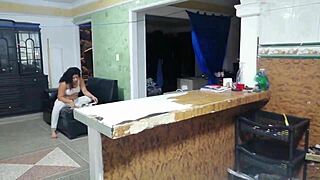 Fucking my girlfriend in the kitchen while she's cooking dinner, so hot!