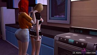 Lesbian Assistant Licks And Fingers In Kitchen