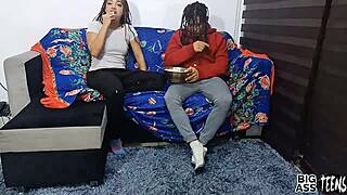 i'm banging my hermanastro while watching a movie, his cock feels way better than my padrastro's