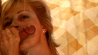 Beautiful Blonde MILF Delivers Powerful Blowjob and Receives Massive Facial Cumshot