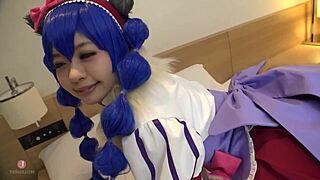 Cute cosplayer soaks in hentai fun.