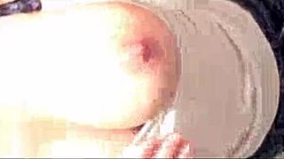 girl shows off huge tits in toilet 😍 cumshot follows