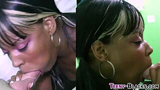 Black Babes' Tits Get Cumshot After Handjob Fun