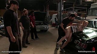 blond deep throat fucked hard in public spot