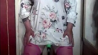 Shy virgin in crossdressing gets MACHINE MASTURBATED by DILDO and CREAMPIES inside!