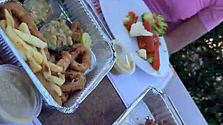 blowjob and sex at public pool with creampie