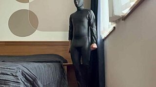 trying on the latest latex catsuit collection