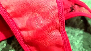 He wiped my hairy pussy with red panties and made it sticky 😏 - inmymound