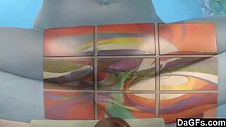 Dagfs gives blowjob in doggystyle with feet focus