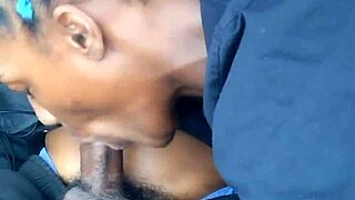 Sexy Black MILF Gives Daddy Blowjob in Car with Big Tits and Monster Cock