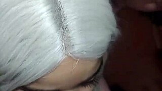 Blonde smears lipstick during deep blowjob