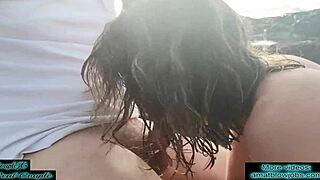 risky public blowjob on the beach near people