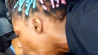 Sexy Black MILF Gives Daddy Blowjob in Car with Big Tits and Monster Cock