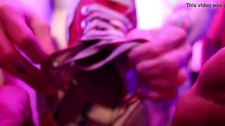 Sissy gets footjob from babyjas in sneakers