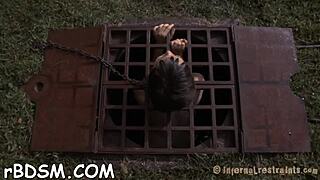 naked couple in hardcore bondage, sucking and fucking.