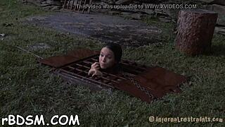 naked couple in hardcore bondage, sucking and fucking.