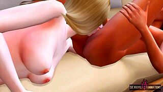 I encouraged my straight friend to try lesbian sex with hot 3d animations involving licking and fingering