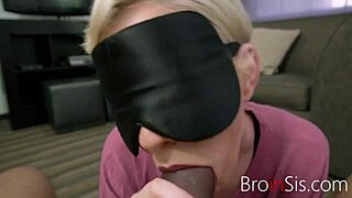 Blindfolded Blonde Teen Skye Blue Sucks Her Step Brother's Masked Cock