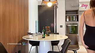 Couldn't resist! Took off the condom to feel our friend's full cock!