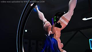 In the villain simulator, the catgirl experiences an intense orgasm during bdsm play