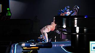 In the villain simulator, the catgirl experiences an intense orgasm during bdsm play