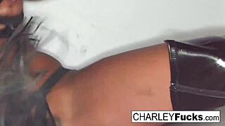 Charley chase begs for her ass and pussy to be whipped hard