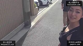 Stunning Chinese babe teases on street before hotel banging