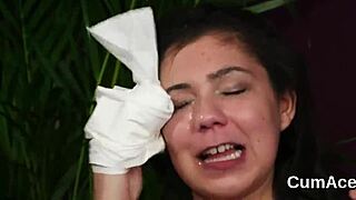 I watch the feisty idol gulp all the cum on her face