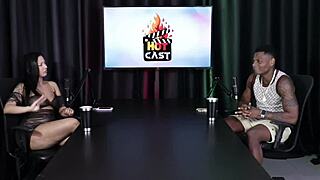 Beautiful transsexual performs in lingerie gangbang scene