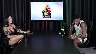 Beautiful transsexual performs in lingerie gangbang scene