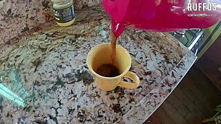 Ana Rothbard exposes big tits in balcony sex