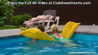 wet and wild summer 18yo lesbians lick in outdoor threesome