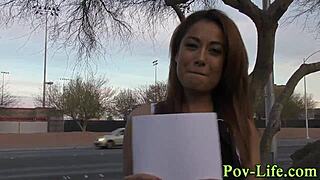 ethnic teen gets cum all over in pov.