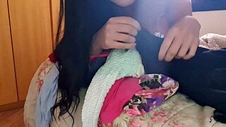 i watch this hot girl with big tits slowly undress her black blouse in usa