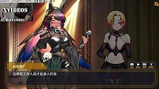 In hentai, big tits girl gives footjob to monster cock.