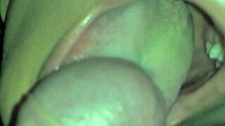 She swallows fresh cum on tongue