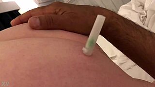Chubby blonde enjoys needles in her ass during blowjob 😈