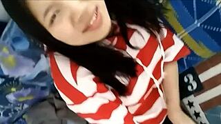 Asian home film where my 18yo little sis loves blowjobs so much