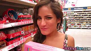 This Petite Brunette Teen With Small Tits Gives A Blowjob To A Monster Cock And Gets Cum Dumped