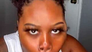 Pretty Ebony Babe Gives Handjob and Blowjob to Black Cock in POV