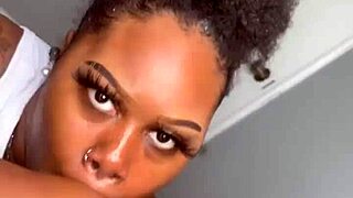 Pretty Ebony Babe Gives Handjob and Blowjob to Black Cock in POV