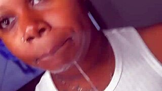 Pretty Ebony Babe Gives Handjob and Blowjob to Black Cock in POV