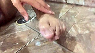 Guided masturbation session leading to cumshot on feet