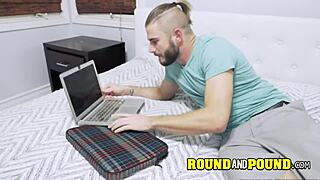 Mandy and Brandi take turns sucking and getting drilled by bearded lover.