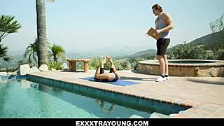 Gymnast Alexia Anders trains with intense stretches for a perfect split.